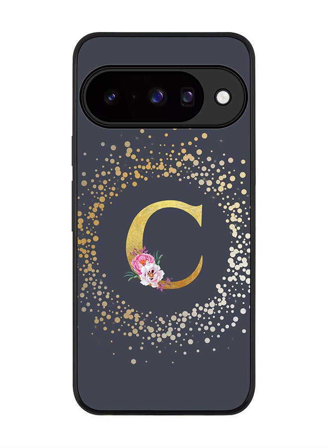 For Google Pixel 10 Case,Slim fit Camera Protection, Shockproof Thin Phone cover  - Custom Monogram Floral - C  (Grey )